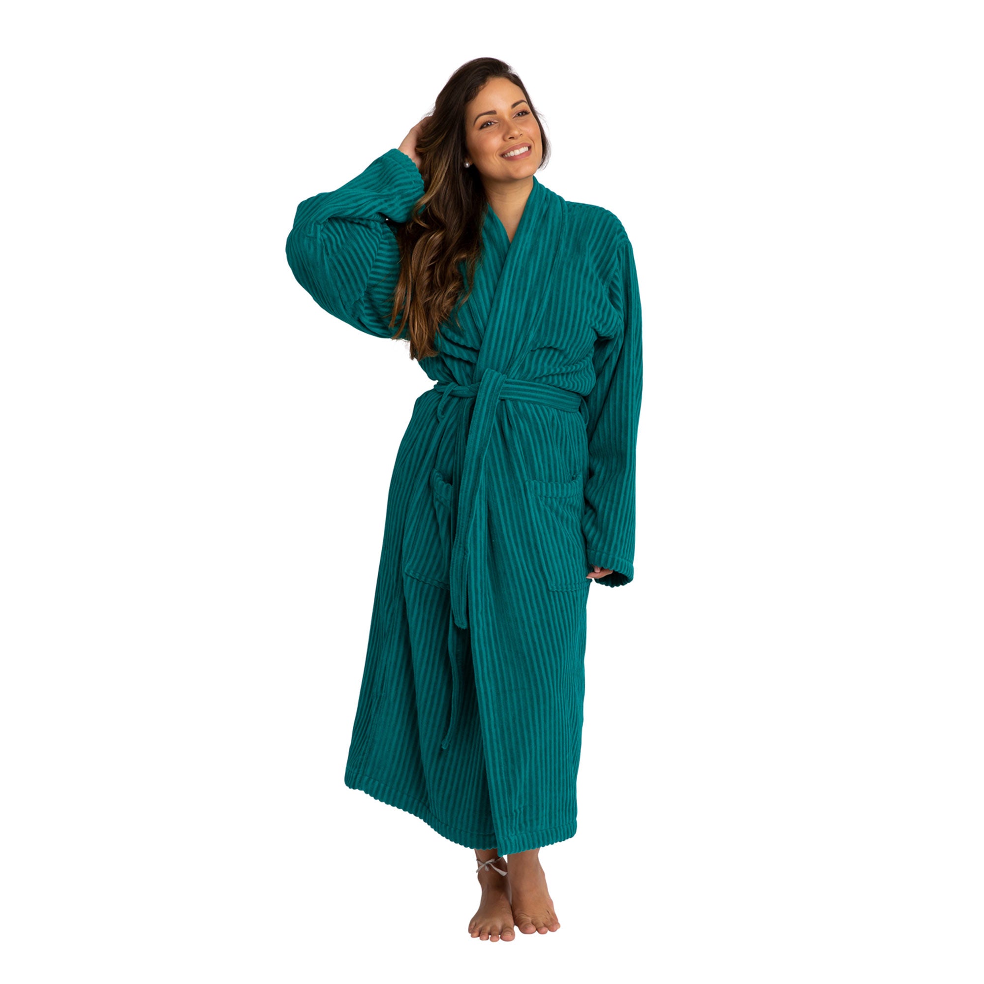 Shop Ribbed Terry Velour Bathrobe - Teal In Australia | Trends Alley